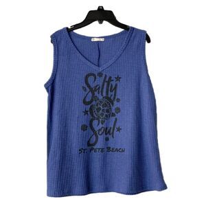 Hopely | Women’s Beach Waffle Tank Top Sleeveless Blue Shirt